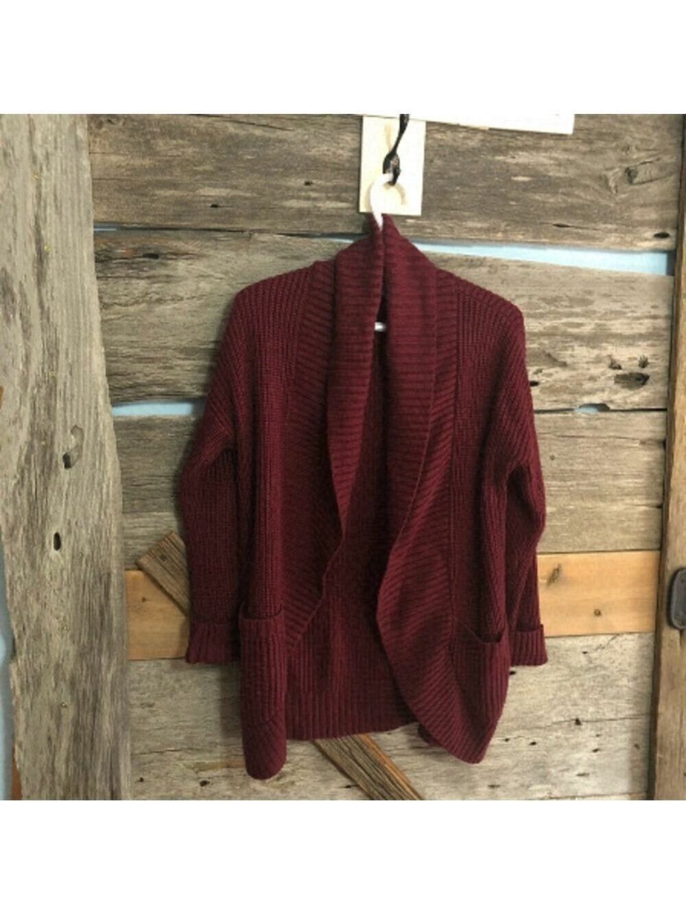 dynamite Size Med Burgundy Cowl Neck, Chunky Knit Cardigan